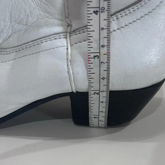 Oak Tree Farms White Leather Western Pull On Snip Toe Boots Size 6.5 - Picture 10 of 15